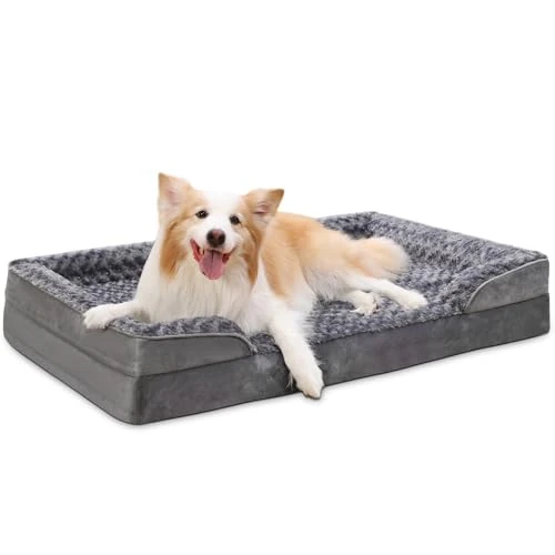Offerta a tempo: KSIIA Cuccia Cane Interno Media Taglia, Divano per Cani Sfoderabile e Lavabile, Cuscino per Cani Ortopedica, Lettino con Fondo Antiscivolo, Grigio 91x68x16cm - 27% da 54.99 € a 39.99 €