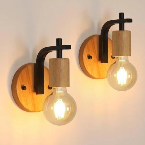 Tijdelijke aanbieding: DELIPOP wandlamp interieur vintage 2 stuks, E27 U-vormige wandlamp hout zwart, wandspot binnenverlichting voor hal, woonkamer, slaapkamer, keuken (zonder lamp) van 26.99 € naar 26.99 € (0.00% korting)
