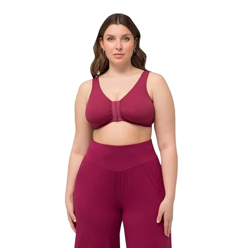 Ulla Popken, dames, grote maten, bustier, sluiting aan de voorkant, robijn, 95D