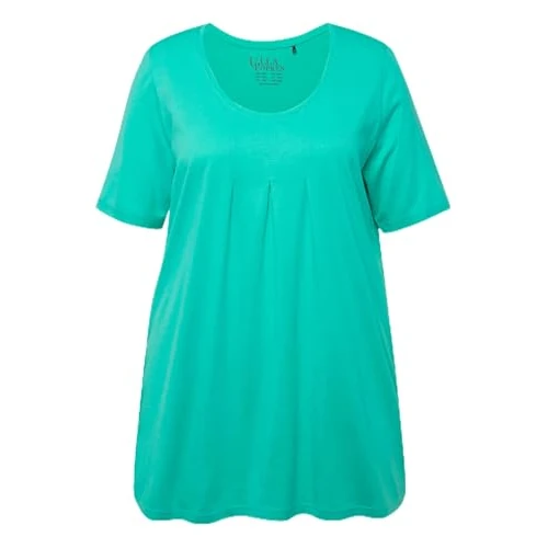 Ulla Popken Camiseta, Pliegues Decorativos, Forma en A, Escote Redondo, Media Manga, Modal Verde Turquesa 42+ 796473437-42+
