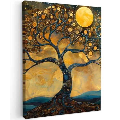 Begrenztes Angebot: MuchoWow© Leinwand Bilder 30x40 cm Wanddeko Wohnzimmer Aesthetic Room Decor Deko Zimmer Wandbilder Modern Bild auf Leinwand Baum - Mond - Blumen - Gold - Kunst von 22.99 EUR auf 19.54 EUR (Rabatt 15%)