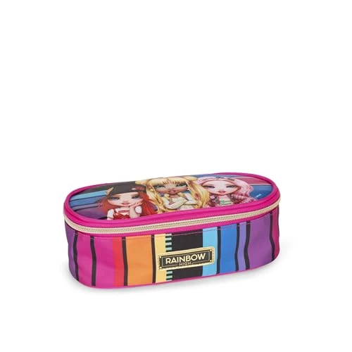 Franco Cosimo Panini Rainbow High Pennenetui voor school, officiële Rainbow High Pennenetui voor meisjes, ovaal met binnenvak, scheidingswand met elastische lussen en praktische ritssluiting, 22 x 9,5