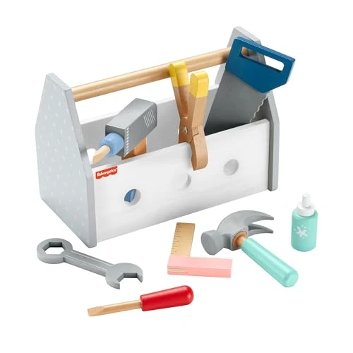 Offerta a tempo: Fisher-Price - Set Attrezzi da Lavoro in Legno, Include 9 Strumenti tra Cui Vari Utensili e la Cassetta per riportli, per Il Gioco Creativo da Costruire, Giocattolo per Bambini, 3+ Anni, HYG50 - 19% da 20.10 € a 16.23 €
