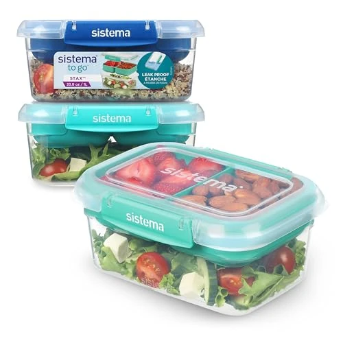 Limited offer: Sistema TO GO Stax Leakproof Food Storage Containers | 1 L | Airtight & Stackable Meal Prep Containers with Lids | Lunch Boxes | BPA-Free | 3 Count from 18.12 EUR to 18.12 EUR (save 0%)