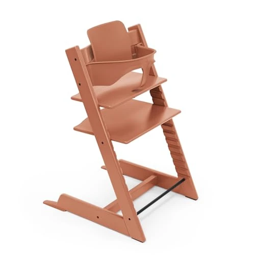 Chaise haute Stokke Tripp Trapp, Terracotta - Comprend la chaise + le set bébé2 pour les enfants de 6 à 36 mois - Ajustable, ergonomique et facile à nettoyer