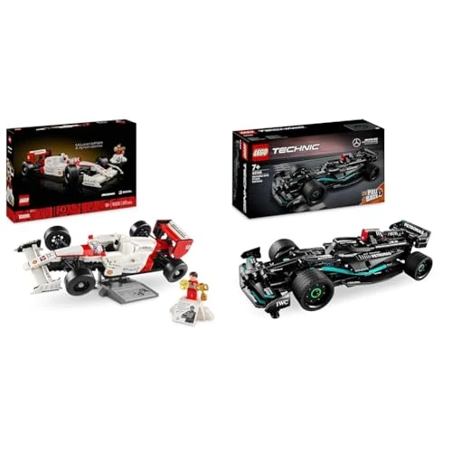 LEGO Icons McLaren MP4/4 y Ayrton Senna Minifigura, Decoración de Escritorio para Hogar y Oficina & Technic Mercedes-AMG F1 W14 E Performance Pull-Back Coche de Carreras de Fórmula 1 de Juguete
