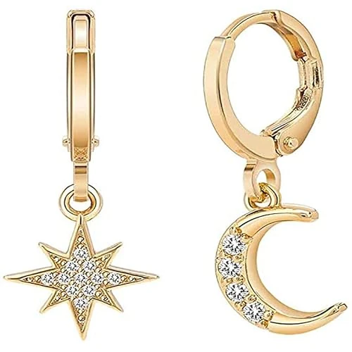 PULABO Orecchini da donna in oro di lusso in lega di acciaio inossidabile Cubic Zirconia Star Moon Body Piercing Jewelry squisito