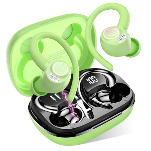 Limited-time offer: Jesebang Wireless Earbuds, Bluetooth 5.3 Headphones, 2024 Wireless Earphones HiFi Stereo Sound with ENC Mic, Sport Headsets in Ear EarHooks for Running, 40H Dual LED Display, IP7, Fresh Green from 19.99 £ to 19.99 £ (save 0.00%)