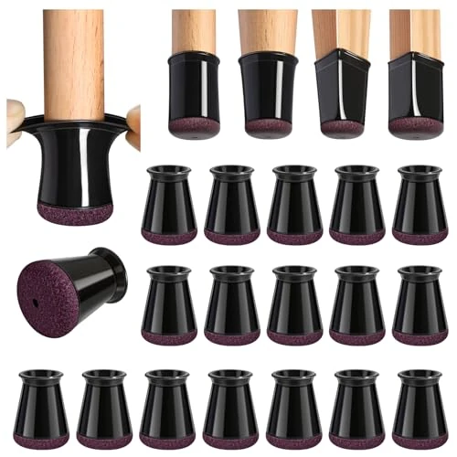 32 Pièces Protection Pied de Chaise, Extra Petit Ronds protège Pied de Chaise, Protections de Sol en Silicone Noir pour Pieds de Chaise avec Patins en Feutre (Fit:13-22.9 mm)