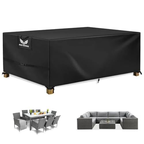 PATWING Gartenmöbel Abdeckung,600D Oxford Gewebe Abdeckhauben für Möbelsets,asserdicht,Winddicht,UV-Beständiges Abdeckung Gartenmöbel Winterfest für Sitzgruppe Gartentisc (213x132x72cm)