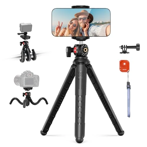 Offerta a tempo: NEEWER Mini Treppiede per iPhone con telecomando, cavalletto flessibile per Smartphone Vlog Selfie Stick con supporto per telefono e adattatore per action camera compatibile con fotocamera digitale - 50% da 24.99 € a 12.49 €