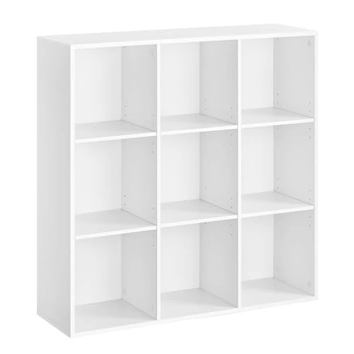 VASAGLE Libreria a 9 Cubi, Scaffale Espositore per Decorazioni, Souvenir, Piante, per Studio, Ufficio, Soggiorno, 30 x 97,7 x 97,5 cm, Bianco LBC177W01