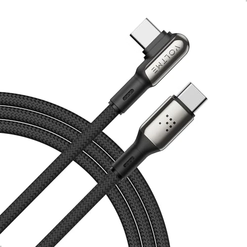 VOLTME Stark-Kabel, L-Vorm, USB C Naar USB-C PD 100 W, 5 A, Nylon, Gevlochten, 2,0 M (Zwart), Gebogen, 90 Graden, Robuust, Voor iPhone 15, MacBook iPad Pro Air, Galaxy S24 Ultra S23 S22