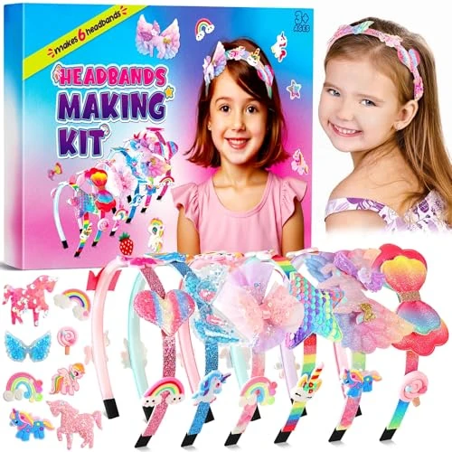 Offerta a tempo: Pourbibi Kit per la creazione di fasce per capelli con unicorno, per ragazze dai 3 anni in su, kit creativo per bambini, fasce per capelli e accessori per capelli, set di giocattoli, regali di - 38% da 24.38 € a 15.05 €
