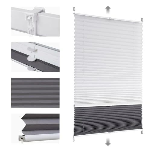 Offerta a tempo: Sekey Tenda plissettata doppia tenda Day+Night oscurante senza fori, protezione dalla luce, Klemmfix, 55 x 120 cm, bianco e grigio - 0.00% da 33.45 € a 33.45 €