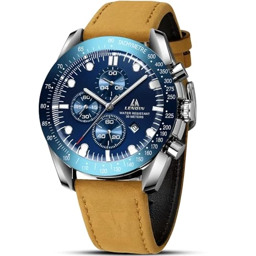 Offerta a tempo: LN LENQIN Orologio Uomo Orologi Analogici Al Quarzo Da Uomo Impermeabili 30M Orolog Da Lavoro Alla Moda Con Datario Orologio in Pelle - 20% da 19.99 € a 15.99 €