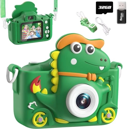 Offerta a tempo: Macchina Fotografica Bambini Dinosauro, 2" 1080P Fotocamera Bambini — 5% da 19,99 € a 18,99 €