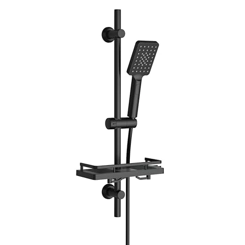 Offerta a tempo: Görbach Saliscendi Doccia con Soffione 3 Getti, Asta Doccia Acciaio inox con Supporto per Doccetta e Tubo, Colonna Doccia Senza Miscelatore Adattarsi ai Fori Esistenti con Mensola doccia, 70 cm Nero - 14% da 38.41 € a 32.94 €