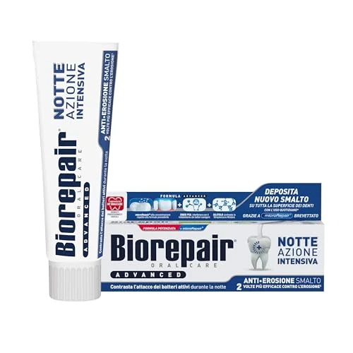 Biorepair, Zaawansowana pasta do zębów, intensywna noc zapobiegająca erozji, chroni i naprawia szkliwo zębów, antybakteryjna, z MicroRepair, cynkiem PCA i ksylitolem, dla świeżego oddechu, 75 ml