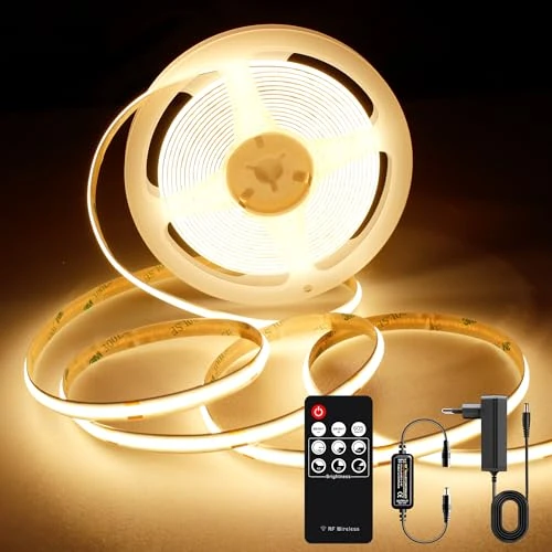 Zeitlich begrenztes Angebot: AXMOTUT COB LED Streifen 2m, Warmweiss 2700K 24V 320LEDs/M CRI90 LED Strip Light, Dimmbar LED Streifen für Zuhause Partei deko, DIY Dekoration von 19.99 € auf 16.99 € (15% Rabatt)
