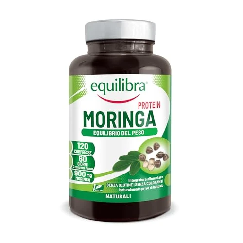Equilibra Moringa Protein, 900 mg Moringa Oleifera per Dose, 120 Compresse Vegan per 2 Mesi, Integratore Moringa, Titolato al 60% in Proteine, Equilibrio del Peso Corporeo e Metabolismo dei Lipidi
