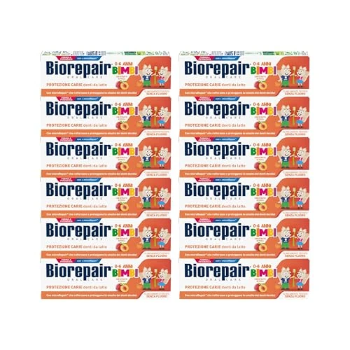 Begrenztes Angebot: Biorepair, Kinderzahnpasta 0-6 Jahre, 12 Packungen mit je 50 ml, Biorepair Zahnpasta für Kinder ohne Fluorid, Pfirsichgeschmack, Anticarien, für gesundes Zahnfleisch von 32.26 EUR auf 32.26 EUR (Rabatt 0%)