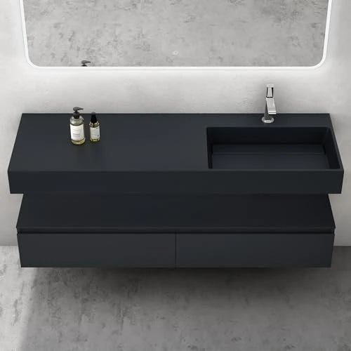 Zeitlich begrenztes Angebot: doporro Waschtisch mit Unterschrank Badmöbel-Set Design Waschplatz 150x48x25cm Badzimmerschrank Up inkl. Minralguss-Waschbecken Anthrazit matt Wandmontage von 515.95 € auf 515.95 € (0.00% Rabatt)