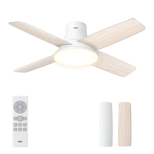 Dreo Ceiling Fan with Light and Remote Control, 44 Inch Flat Black Reversible 5CC 6 Level Dimmable 6 Speeds Quiet Timer Easy Assembly for Bedroom