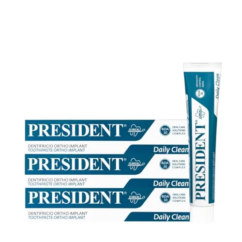 President KIT 3 DENTIFRICIO ORTHO-IMPLANT per portatori di apparecchi ortodontici, impianti dentali, protesi. Azione anti carie. massima protezione da irritazioni gengivali. RDA 30. 3X75ml