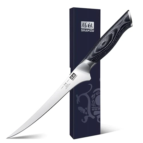 Limitiertes Angebot: SHAN ZU Filetiermesser Ausbeinmesser 18CM Profi Scharf fischmesser Fischfiletmesser aus Japanischer Kohlenstoffstahl Kochmesser Küchemesser Lachsmesser mit K133 Holzgriff- Genbu Serie von 35.99 EUR auf 23.90 EUR (Spare 34%)