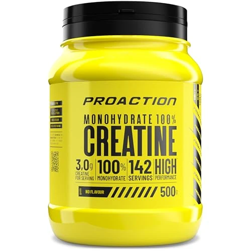 ProAction Creatina Monoidrata in Polvere | 100% Creatina Monoidrato Pura per Forza, Energia & Resistenza | Solubile & Senza Additivi | Aumento della Massa Muscolare | 142 Porzioni | 500 g