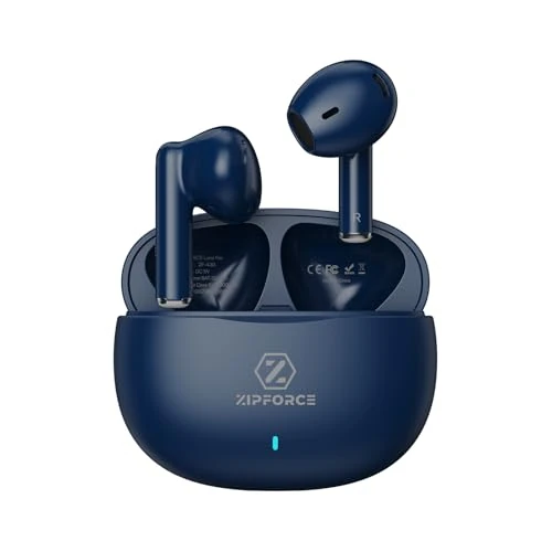 ZIPFORCE True draadloze hoofdtelefoon, Bluetooth 5.3 hoofdtelefoon, 4 microfoons, ENC, heldere oproepen, Touch Control 40 afspeeltijden, TWS waterdicht IPX5, lichte hoofdtelefoon