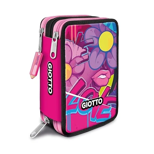 Giotto Supermina Pencil Case 3 Zip Young Street Art, Pink