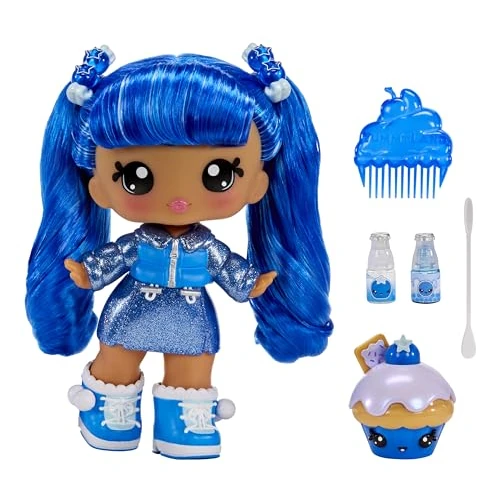 Yummiland Large Doll and Num Nom Lipgloss Pet - Rory Blueberry and Goodie - Scented Character Doll with DIY Lipgloss Kit - Suitable for Kids Ages 4+