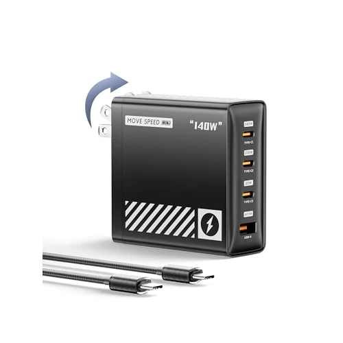 Oferta ograniczona: MOVE SPEED Ładowarka USB C, 140 W, protokół PD 3.1, typ C, GaN, szybka ładowarka, 4 porty USB, do Macbooka, iPhone'a, iPada, Galaxy – z kablem do szybkiego ładowania 240 W z 19.99 EUR na 19.99 EUR (znizka 0%)