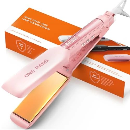 Faszin Lisseur Cheveux Plaque Large 42mm Professionnel, Plaques en Titane avec Ions Négatifs, Chauffage Rapide en 30s, Affichage Température en Temps Réel, 11 Niveaux de Température (130-230℃) - Rose