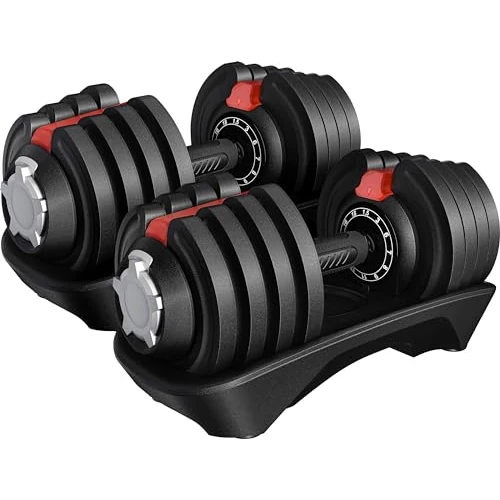 Yaheetech Dumbbells Weight Lifting Dumbbells Adjustable Dumbbells 1.5-18/3-24/2-40kg with Storage Base, Weight Plates, Non-Slip Handle, for Home Workout Office Gym