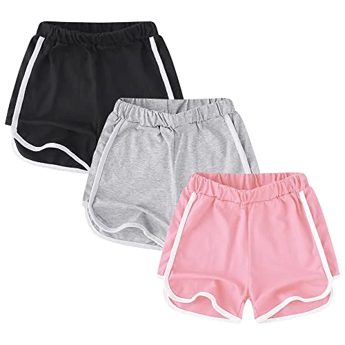 Offerta a tempo: GENTABY Pantaloncini da bambina Gym Running Cotone Pantaloni Estivi Danza Casual Wear 3 Pack 2-12 anni Ragazza Pantaloncini Neri Bambini Pantaloni Atletici, tricolore, 2-3 Anni - 60% da 19.99 € a 7.99 €