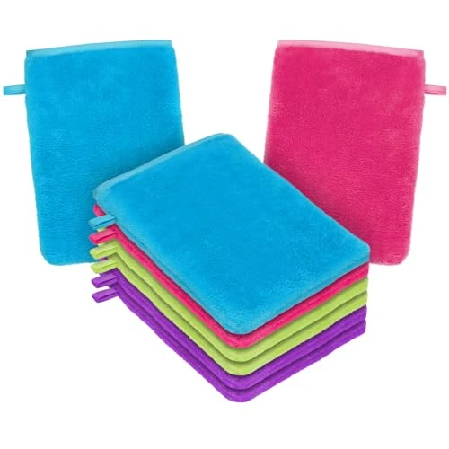 HOTUT Gants de Toilette en Microfibre, Lot de 8 Gants de Nettoyage du Visage Doux, Chiffon de Bain en Microfibre en Toison de Corail, Serviette de Visage, Gants Démaquillants Réutilisables 15 X 20cm