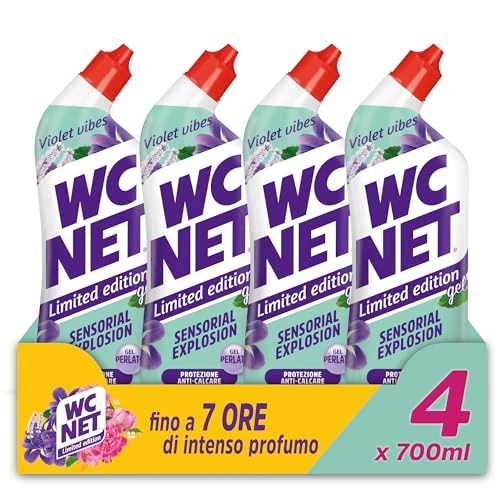 Offerta a tempo: Wc Net - Limited Edition Violet Vibes, Detergente Liquido per Sanitari, Essenza Iris Viola e Patchouli, Prevenzione Calcare e Igienizzante per WC, 700 ml x 4 Confezioni - 41% da 11.16 € a 6.62 €