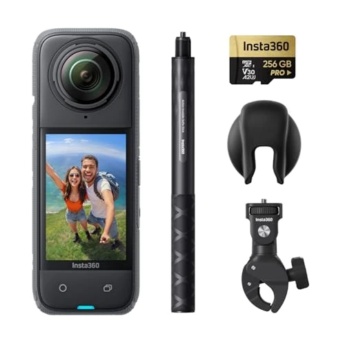Insta360 X4 Pack Motero - Cámara de acción Impermeable 8K 360, Vídeo 4K Gran Angular, Selfie Stick Invisible, Protectores de Lente Extraíbles, 135 Min Batería, Edición IA, Estabilización
