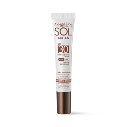 Offerta a tempo: Bottega Verde - SOL Argan, Contorno Occhi SPF30 Protezione Alta 10ml, Crema Protettiva e Idratante, con Olio di Argan e Acido Ialuronico, Azione Antimacchia, Water Resistant, per Tutti i Tipi di Pelle - 50% da 20.00 € a 9.99 €