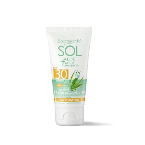 Offerta a tempo: Bottega Verde - SOL Aloe e Acido Ialuronico, Crema Solare Viso, 50 ml, SPF 30, Protettiva e Idratante, Arricchita con Succo di Aloe Iperfermentato e Acido Ialuronico, per Tutti i Tipi di Pelle - 10% da 11.99 € a 10.82 €