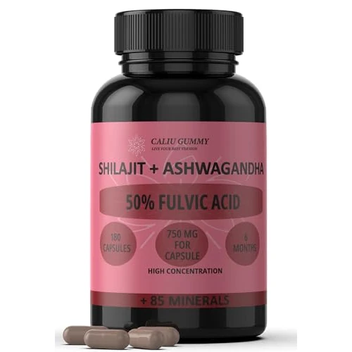 Pure Shilajit | 180 Capsules | 50% Fulvic Acid | 6 Months | 144000mg | with Natural Ashwagandha Powder | +85 Minerals | Pill Supplement for Men with Pure Himalayan Shilajit Resin