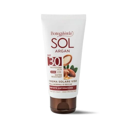 Offerta a tempo: Bottega Verde - SOL Argan - Crema solare viso - antietà antimacchie - con olio di Argan e Vitamina E - SPF30 protezione alta (50 ml) - water resistant - pelli normali o secche - 55% da 24.00 € a 10.82 €