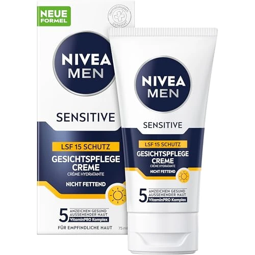 NIVEA MEN Crema facial Sensitive con SPF 15, crema hidratante 24h para piel sensible de hombre, crema facial calmante para aliviar la irritación de la piel (75 ml)