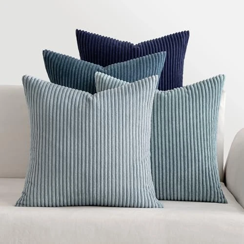 Tijdelijke aanbieding: Miulee Set van 4 corduroy kussenhoezen, zachte decoratieve vierkante kussenhoezen voor de lente, gestreepte corduroy kussenhoezen, set van vier voor woondecoratie, bank 50 cm x 50 cm, 20 x 20 inch van 27.06 EUR naar 27.06 EUR (korting 0%)