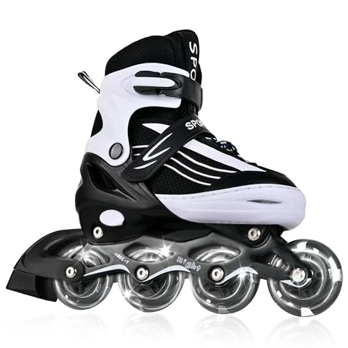 Limited-time offer: MGYZM Inline Skates for Children, Adjustable Inline Skates for Children, Adults Girls and Boys Inline Skates, Roller Skates for Indoor and Outdoor Use, Black and White (Large) from 52.62 GBP to 52.62 GBP (save 0%)