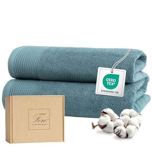 Oferta limitada: Ferò Juego de Toallas de Baño de 2 Piezas 100% Algodón Premium Low Twist, 550 g/m², Ultra Suaves y Absorbentes, Secado Rapido, Oeko-Tex, Diseño Italiano, 2 Toallas de Baño, 70x140 cm, Azul Claro de 49.99 € a 49.99 € (ahorro 0.00%)