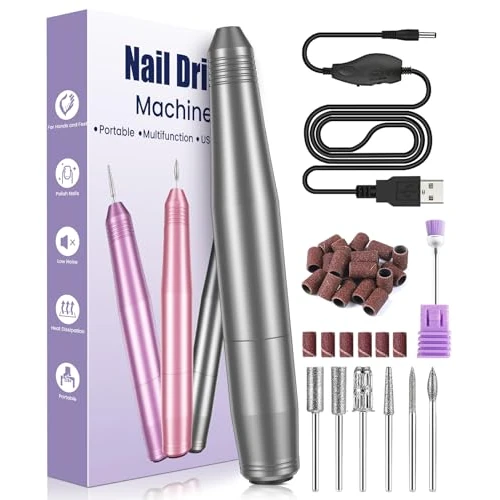 Tokarka do paznokci, bezpieczna, 6 w 1 profesjonalny elektryczny pilnik do paznokci 20000 obr./min regulowana prędkość USB, Protable Niski poziom hałasu elektryczny zestaw do manicure i pedicure do